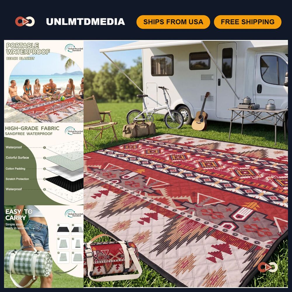 Extra Large Waterproof Picnic Blanket - Sandproof Outdoor Camping Mat, Foldable